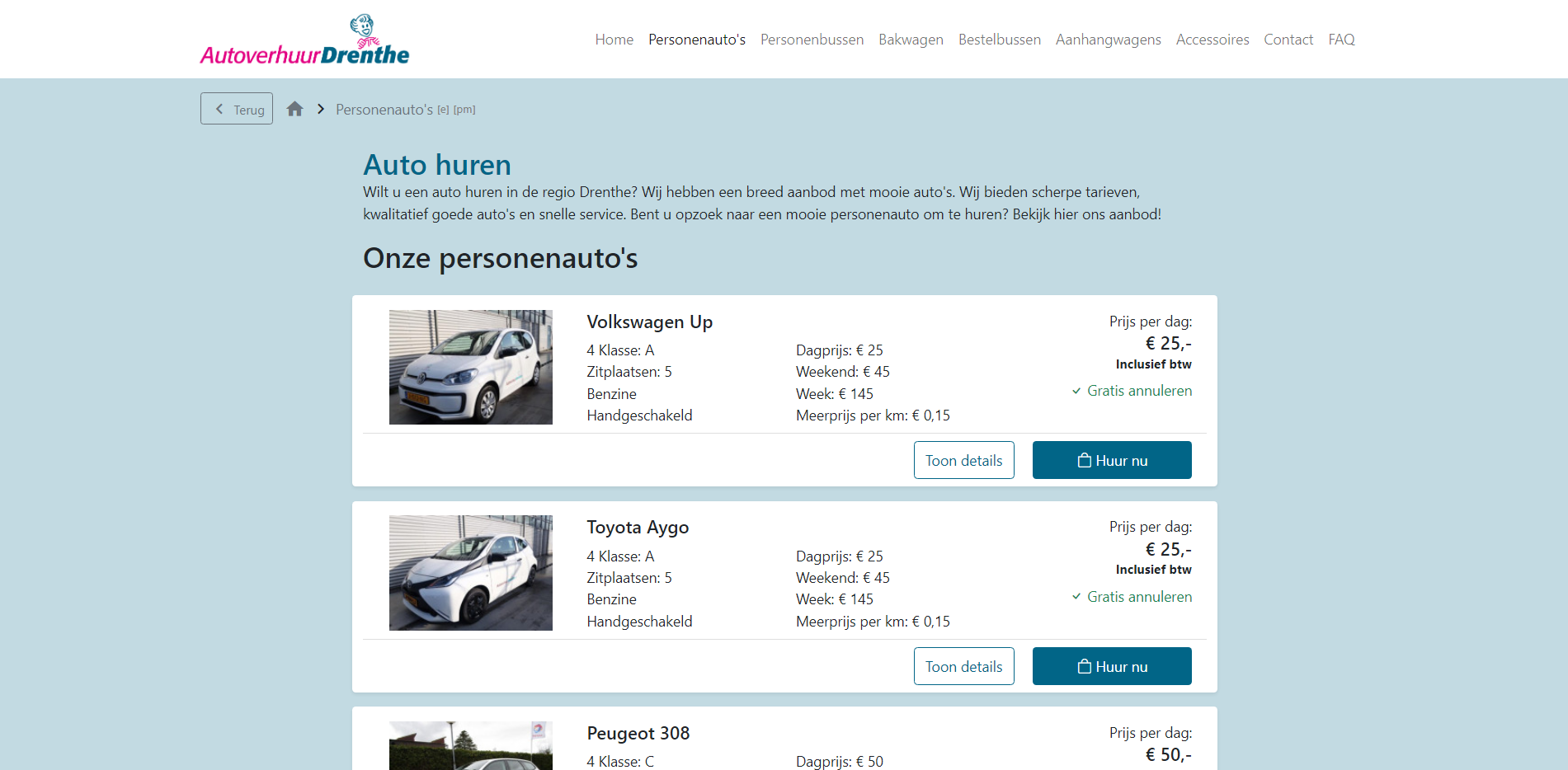 personenauto's pagina Autoverhuur Drenthe